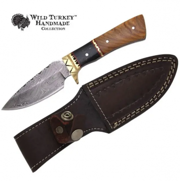 Wild Turkey Handmade Damascus Steel Fix Blade Knife DM-512HW